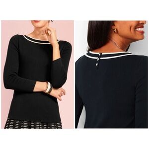 Talbots Classic Bateau Neck Tipped Sweater Black M